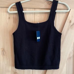 LUCKY BRAND Black Ribbed Fitted Cropped Tank (MED) NEW WITH TAGS